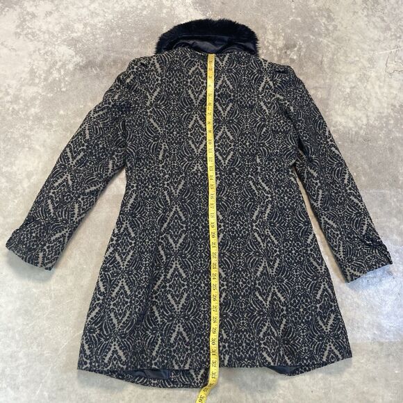 Steve Madden Coat Womens Large Tapestry Mid Length Black Wool Blend‎ - Picture 7 of 11